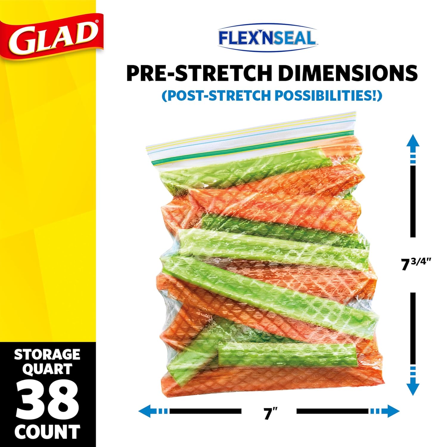 Glad Flex'N Seal Food Storage Plastic Bags, Quart, 38 Count (Package May Vary)