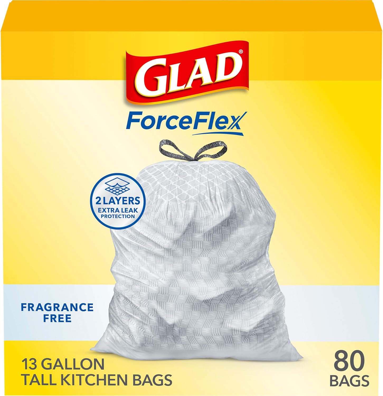 Glad ForceFlex Tall Kitchen Drawstring Trash Bags, 13 Gal, Fragrance Free, 110 Ct (Package May Vary)