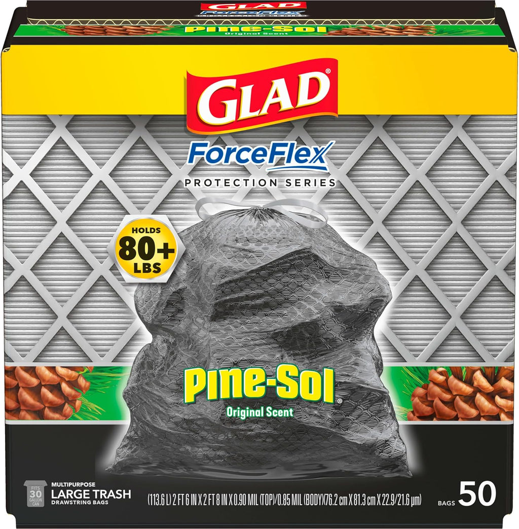 Glad ForceFlex Heavy Duty Trash Bags With Clorox, Mountain Air, 30 Gal, 50 Ct