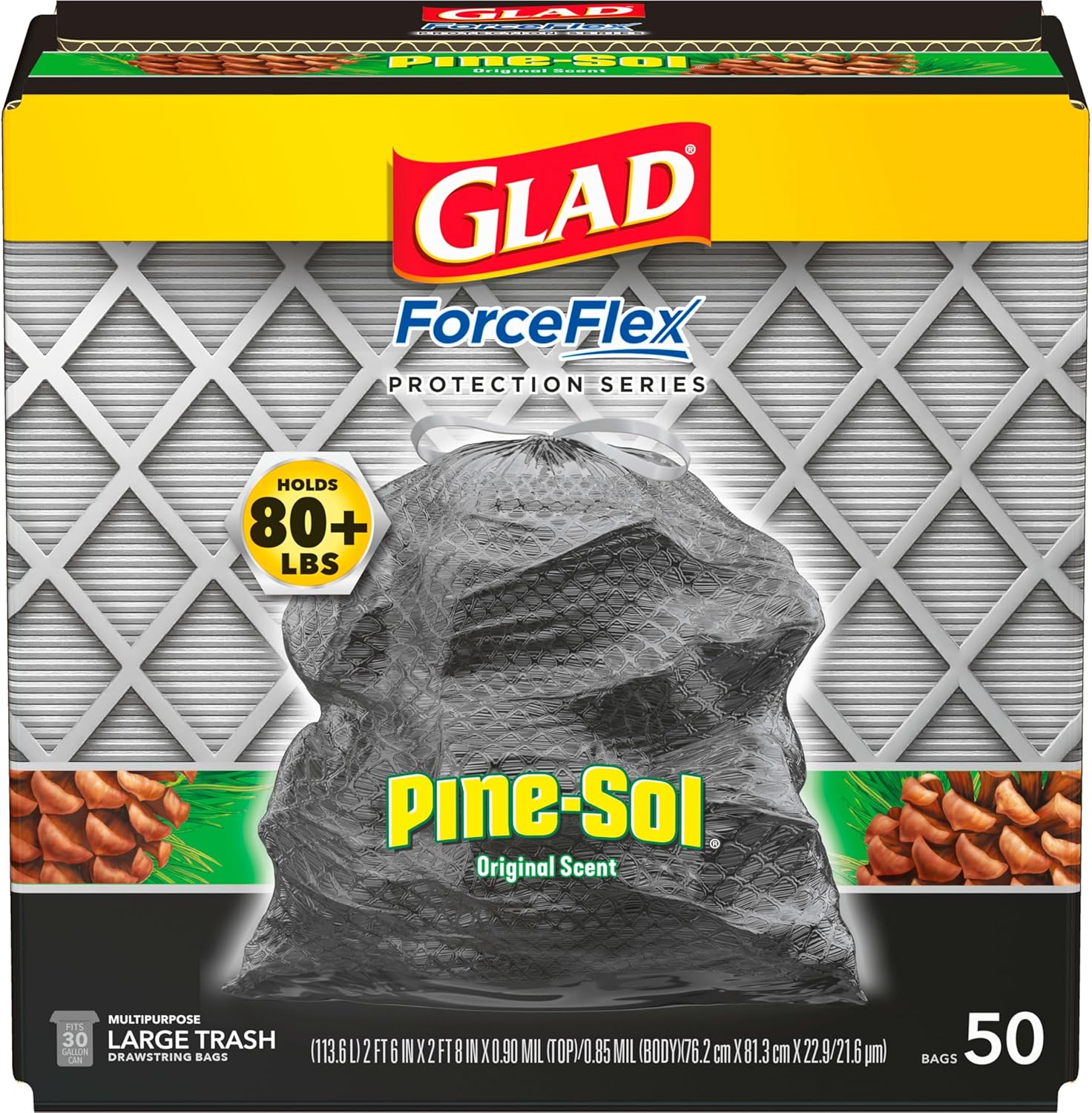 Glad ForceFlex Heavy Duty Trash Bags With Clorox, Mountain Air, 30 Gal, 50 Ct