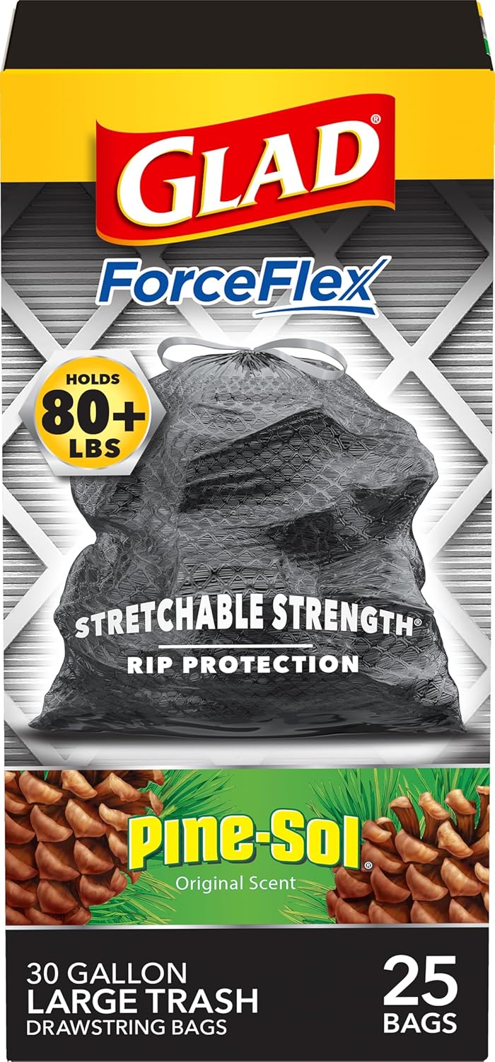Glad ForceFlex Heavy Duty Trash Bags With Clorox, Mountain Air, 30 Gal, 50 Ct