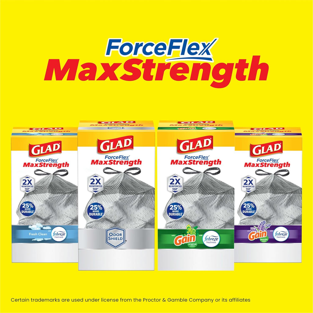 Glad ForceFlex MaxStrength Kitchen Trash Bags, 13 Gal, Fresh Clean Febreze, 34 Ct
