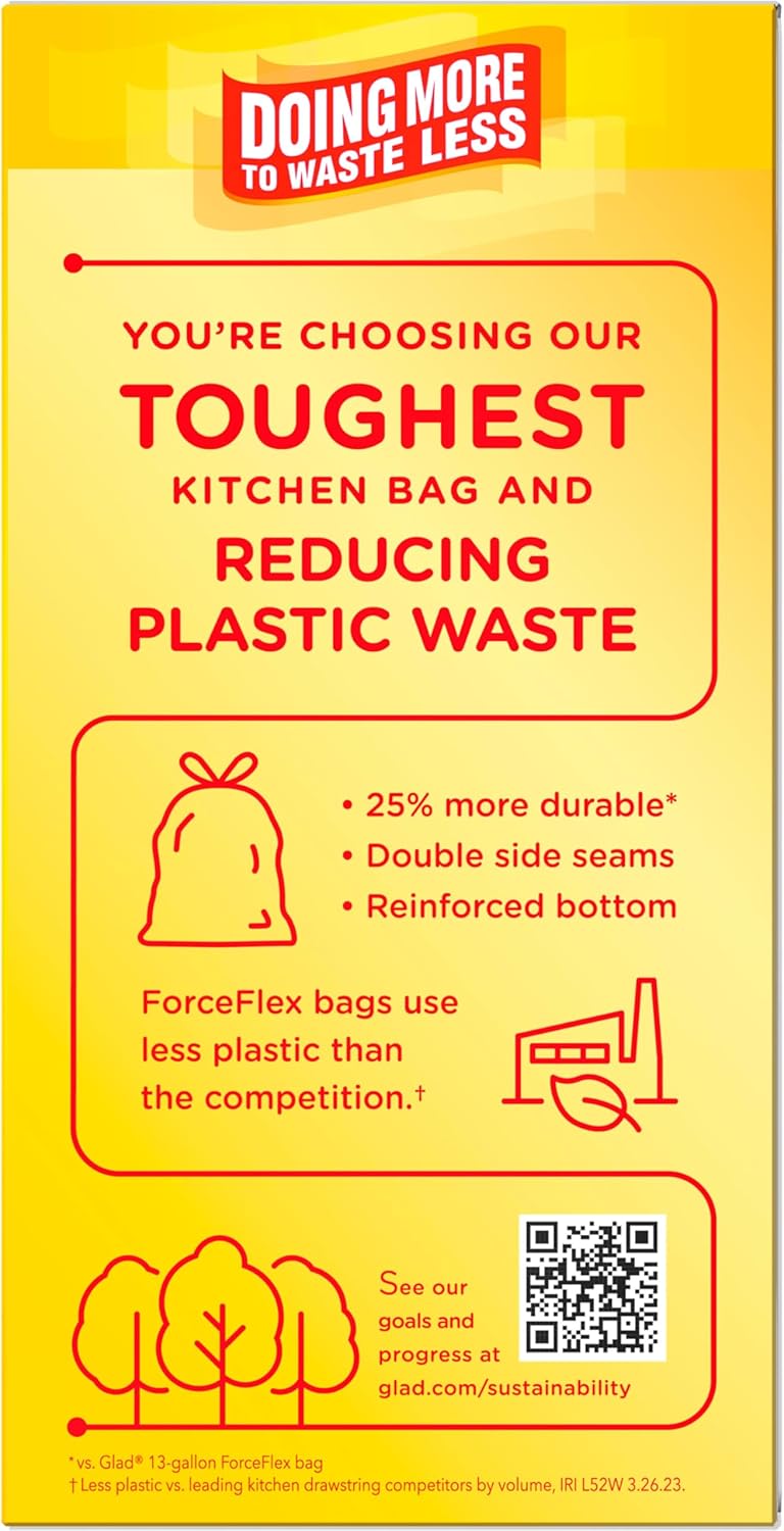 Glad ForceFlex MaxStrength Kitchen Trash Bags, 13 Gal, Fresh Clean Febreze, 34 Ct