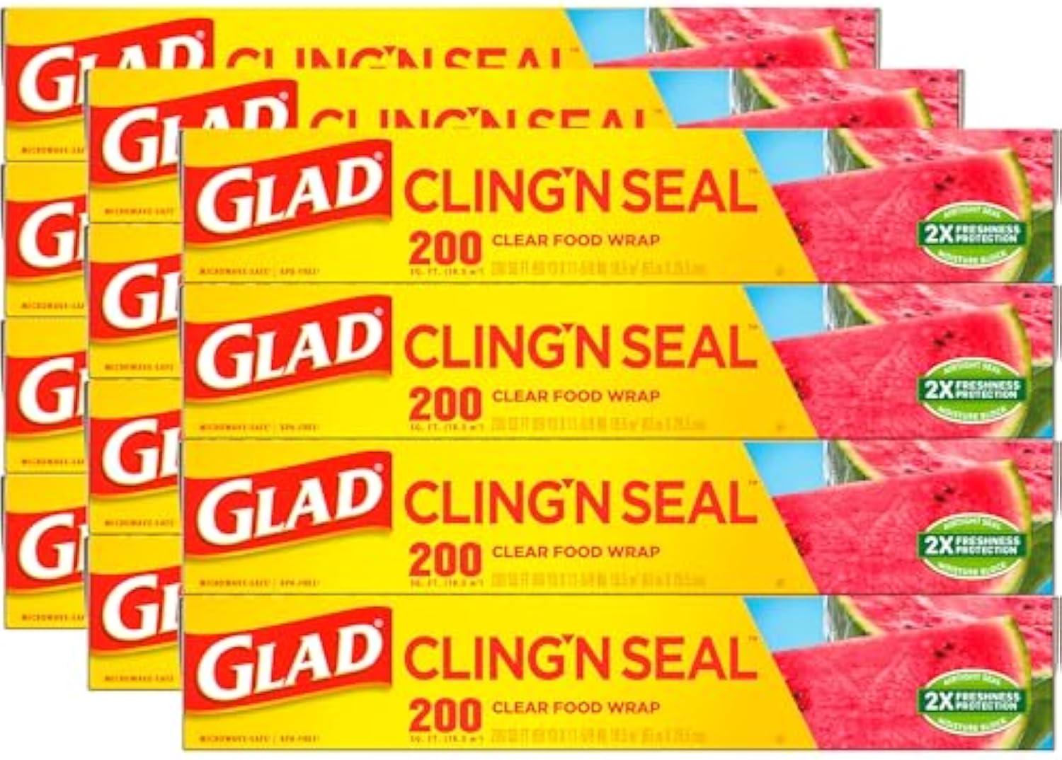 Glad Cling ‘N Seal Plastic Food Wrap, 200 Square Foot Roll, Pack of 12, Pack May Vary