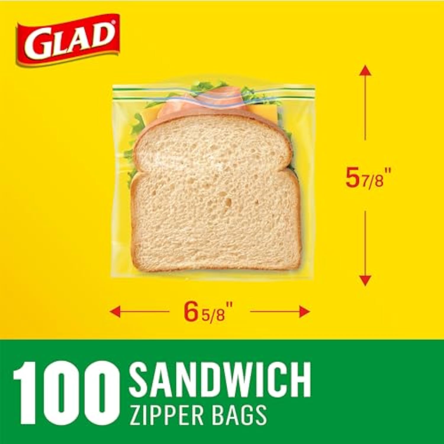 Glad Zipper Food Storage Plastic Bags, Sandwich, 100 Count (Package May Vary)