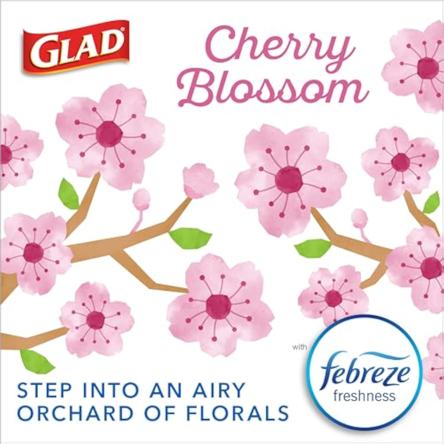 Glad OdorShield Medium Trash Bags, 8 Gal, Febreze Cherry Blossom, 26 Ct (Package May Vary)