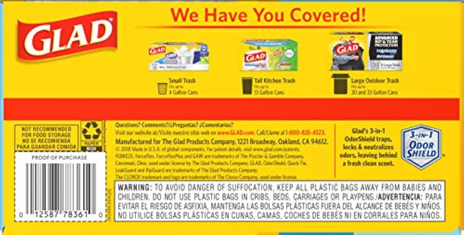 Glad Trash Bags, ForceFlex Tall Kitchen Drawstring Garbage Bags, Fresh Clean, 13 Gal, 40 Ct (Package May Vary)