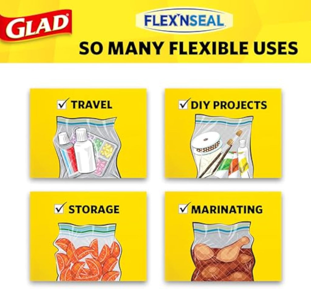Glad Flex'N Seal Food Storage Plastic Bags, Gallon, 35 Count (Package May Vary)