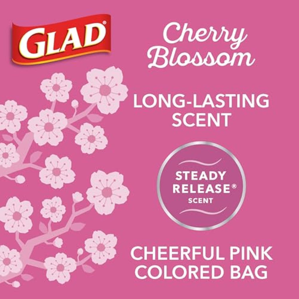 Glad OdorShield Medium Trash Bags, 8 Gal, Febreze Cherry Blossom, 26 Ct (Package May Vary)