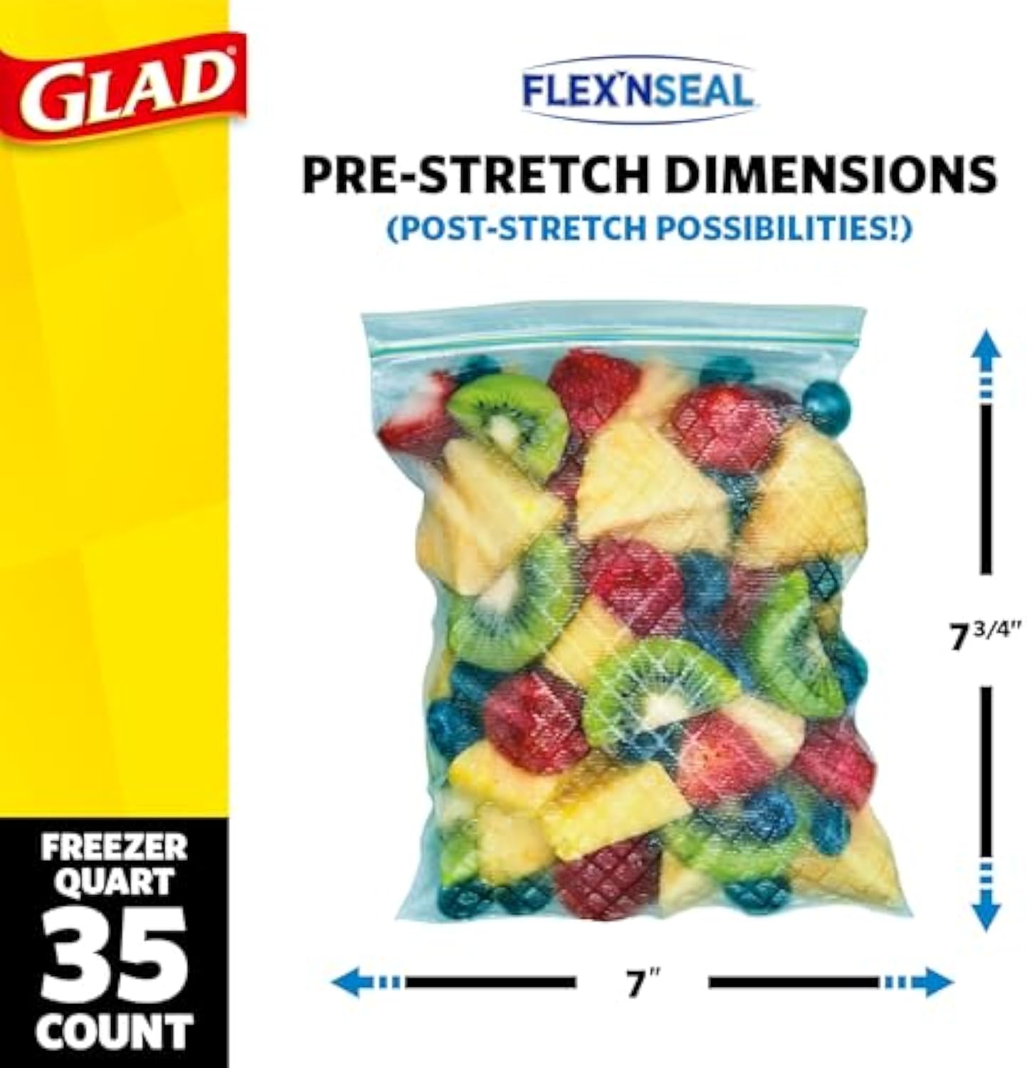 GladFlex'N Seal Freezer Storage Plastic Bags, Quart, 35 Count, Pack of 4 (Package May Vary)