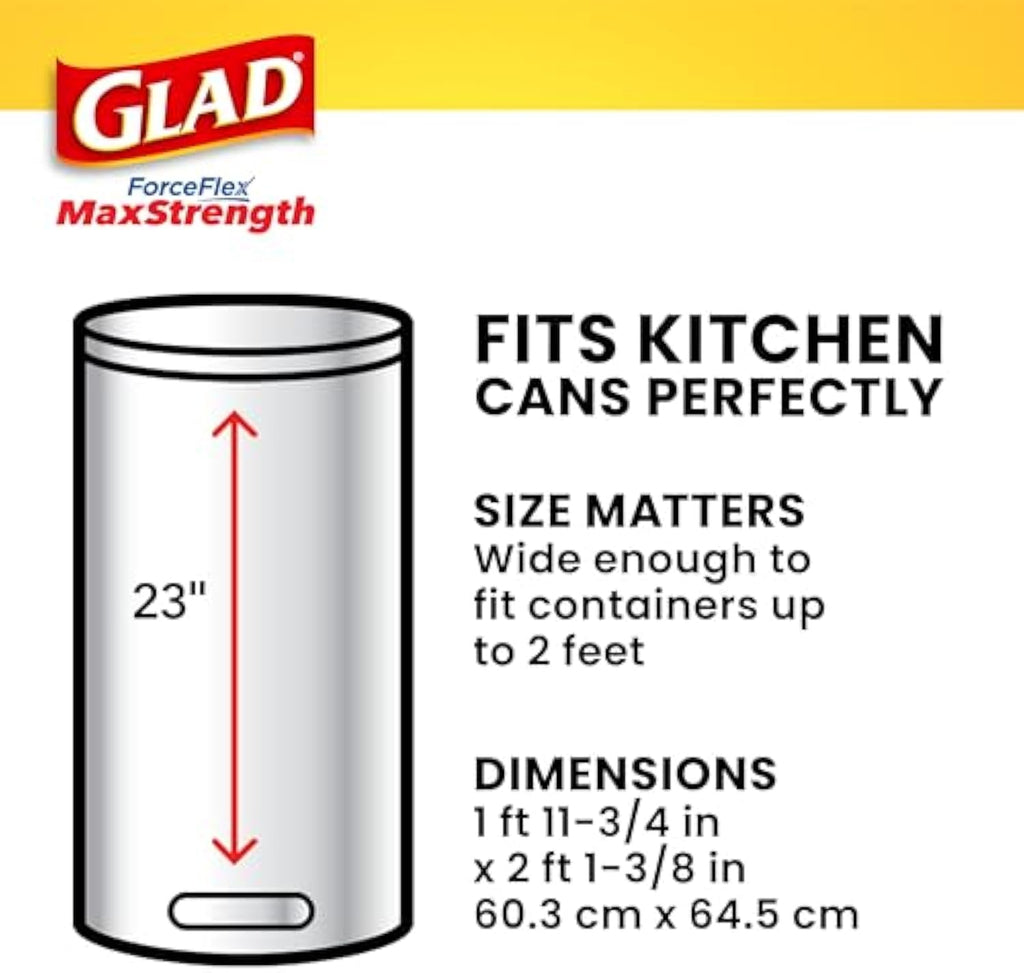 Glad ForceFlex MaxStrength with Clorox Tall Kitchen Trash Bags, 13 Gal, 34 Ct (Package May Vary)