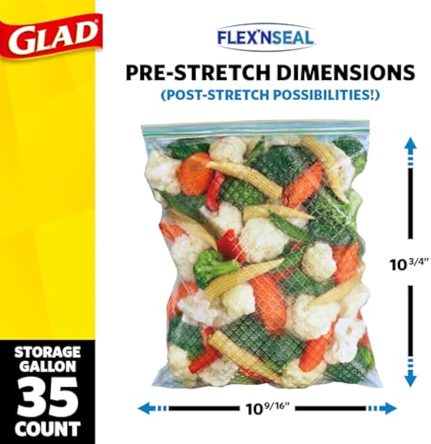 Glad Flex'N Seal Food Storage Plastic Bags, Gallon, 35 Count (Package May Vary)