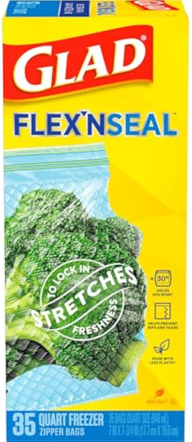 GladFlex'N Seal Freezer Storage Plastic Bags, Quart, 35 Count, Pack of 4 (Package May Vary)