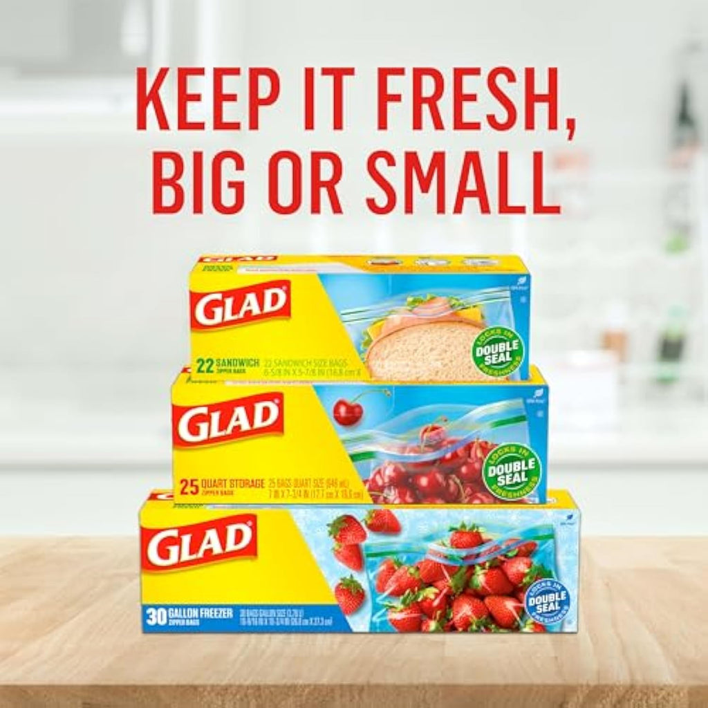 Glad Zipper Food Storage Plastic Bags, Gallon, 20 Count (Packaging May Vary)