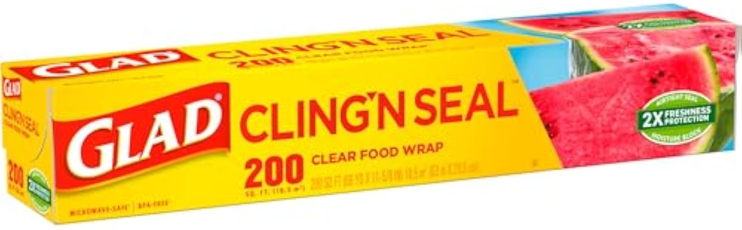 Glad Cling ‘N Seal Plastic Food Wrap, 200 Square Foot Roll, Pack of 12, Pack May Vary