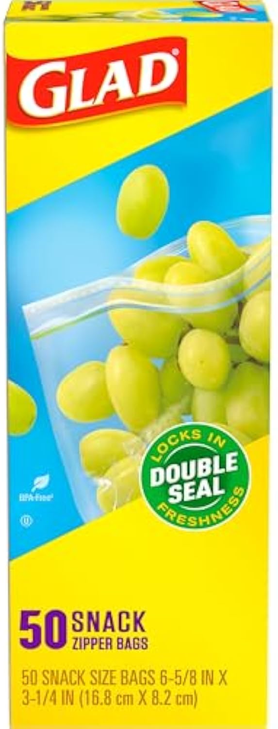 Glad Zipper Food Storage Plastic Bags, Snack, 50 Count (Packaging May Vary)