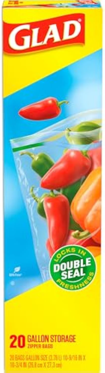Glad Zipper Food Storage Plastic Bags, Gallon, 20 Count (Packaging May Vary)
